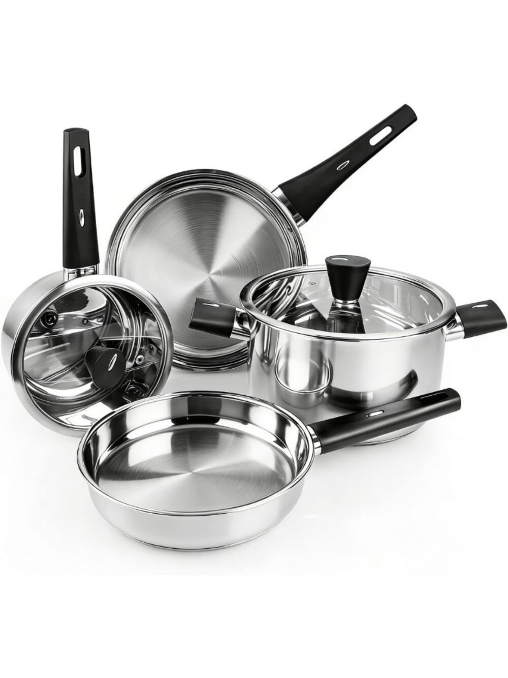 6PC Stainless Steel Cookware Set - Non-Toxic, Dishwasher Safe, Stay-Cool